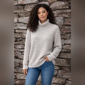 Harrison Davis Grey Ribbed Turtleneck Sweater – Women’s Size XL Cozy Winter Knit